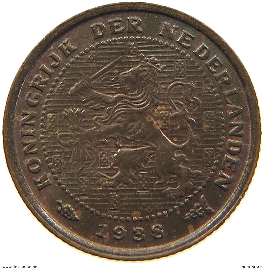 NETHERLANDS 1/2 CENT 1938 TOP #c022 0723 - 0.5 Centavos