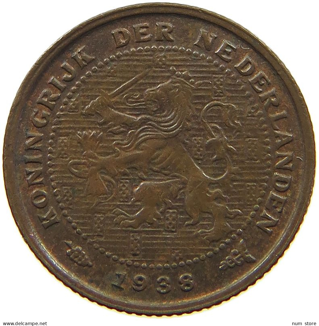 NETHERLANDS 1/2 CENT 1938 #a032 0597 - 0.5 Cent