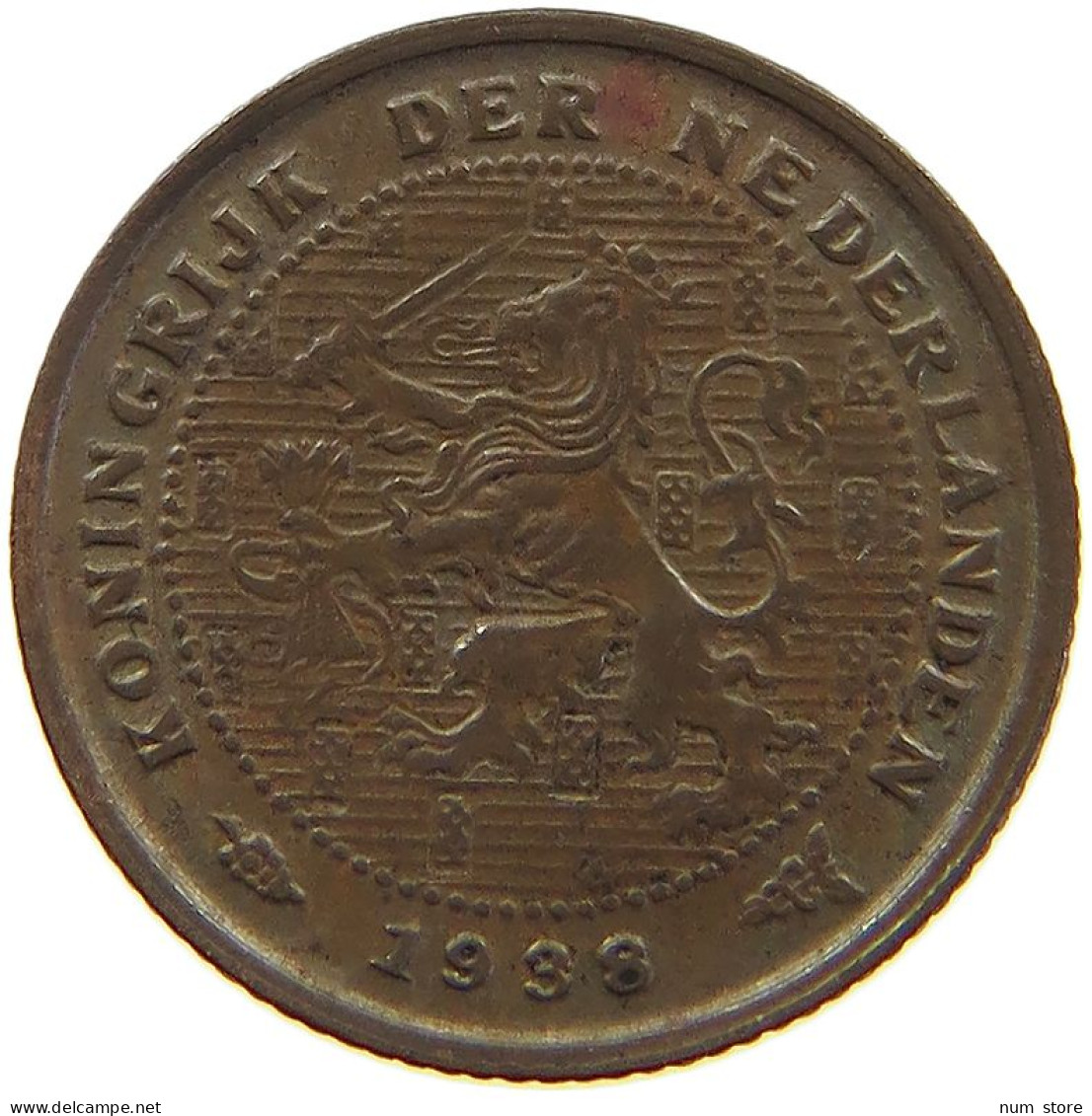 NETHERLANDS 1/2 CENT 1938 #a067 0497 - 0.5 Centavos