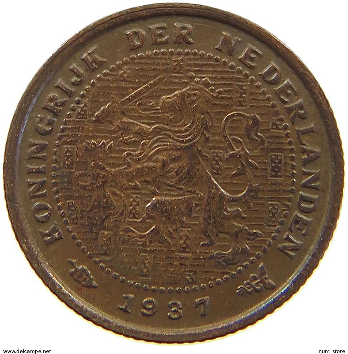 NETHERLANDS 1/2 CENT 1937 TOP #a086 0183 - 0.5 Cent