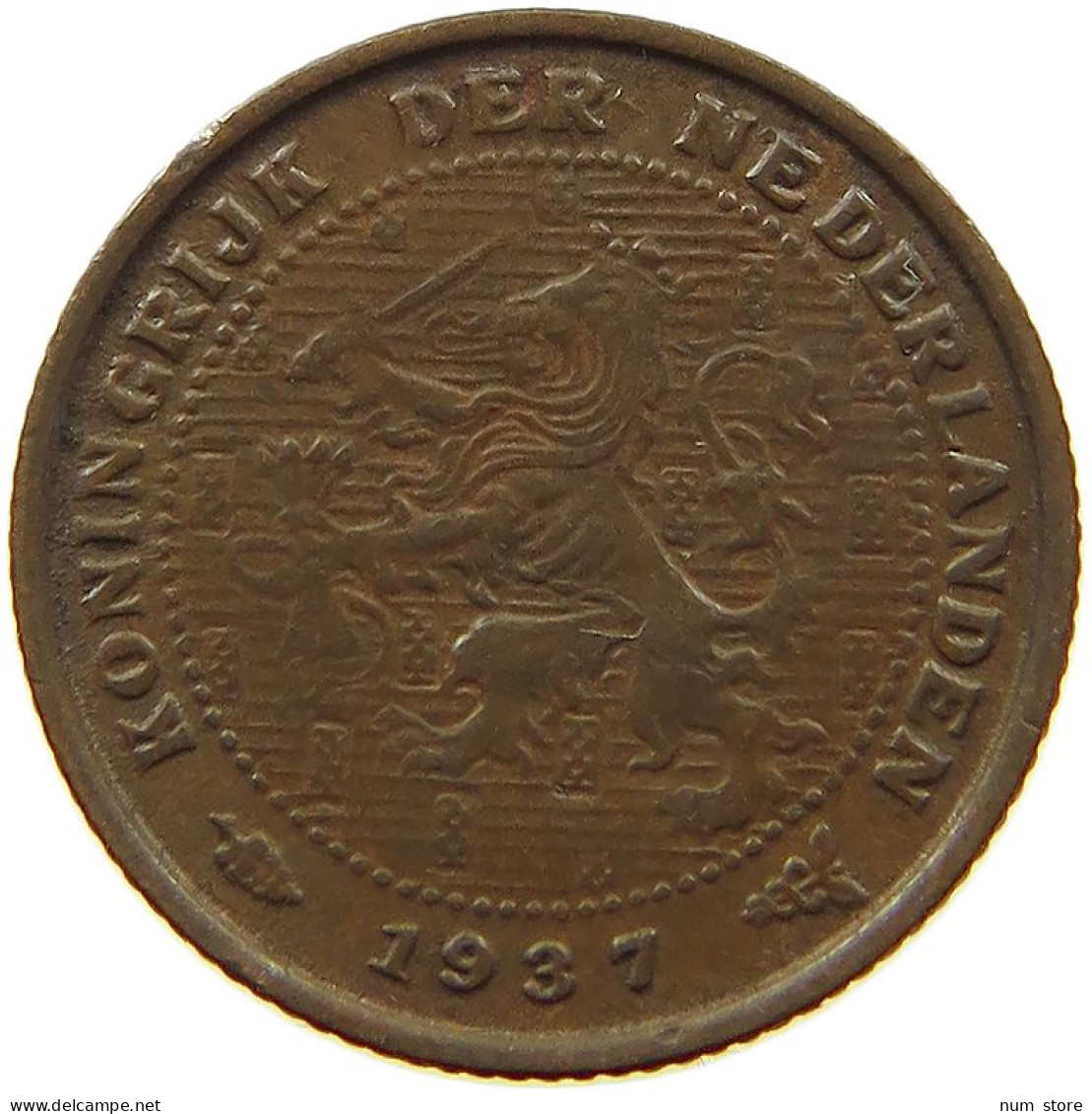 NETHERLANDS 1/2 CENT 1937 #a015 0291 - 0.5 Cent