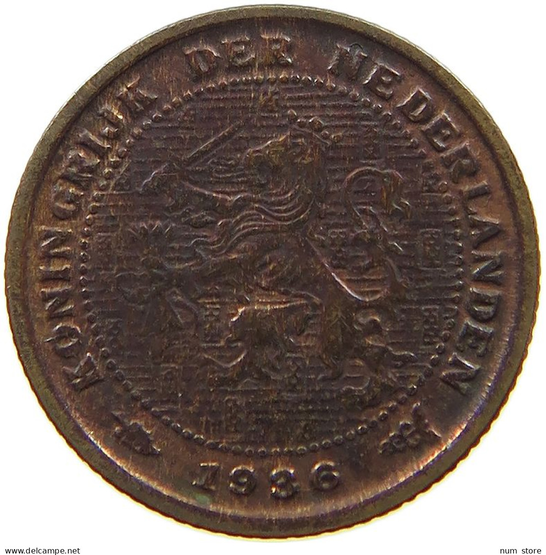 NETHERLANDS 1/2 CENT 1936 #a015 0289 - 0.5 Cent