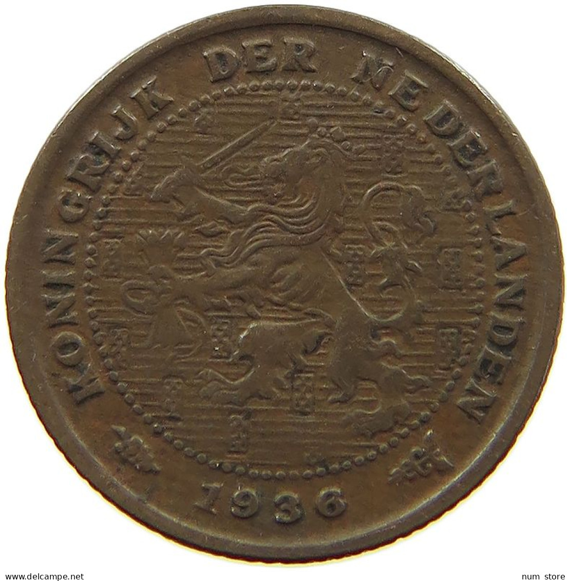NETHERLANDS 1/2 CENT 1936 #a015 0267 - 0.5 Cent