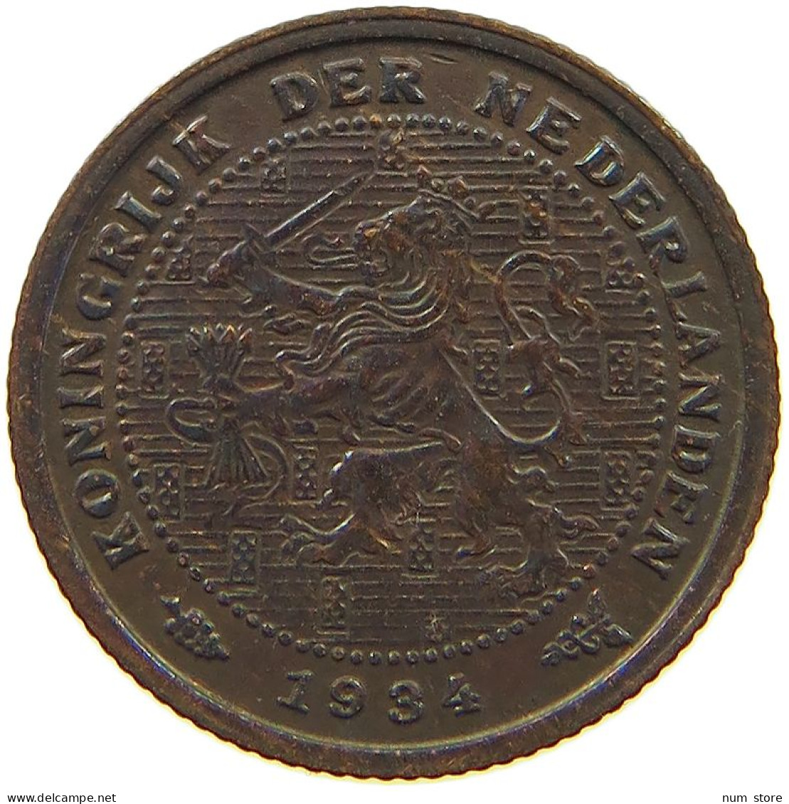 NETHERLANDS 1/2 CENT 1934 #a086 0177 - 0.5 Centavos