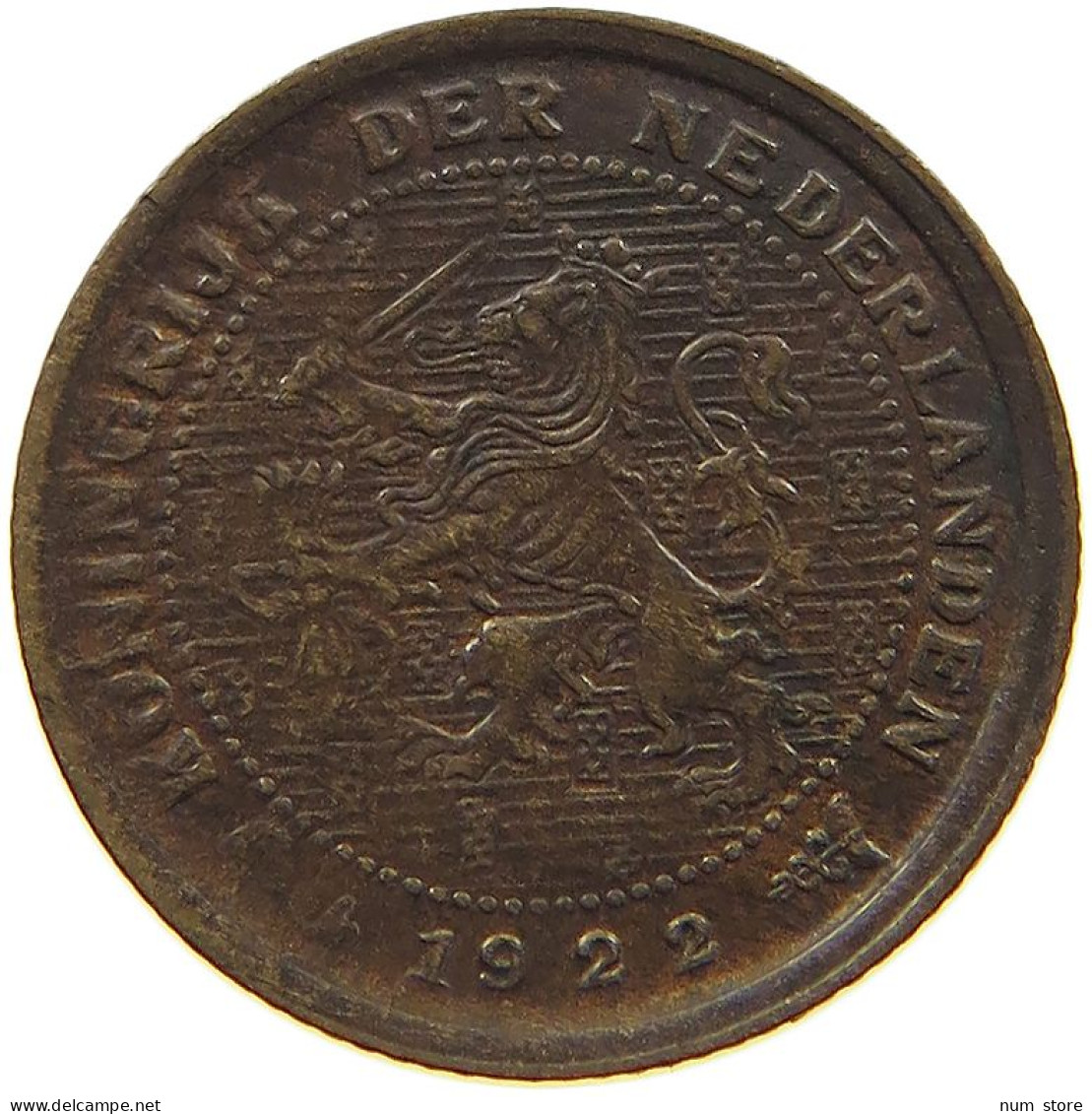 NETHERLANDS 1/2 CENT 1922 TOP #c022 0721 - 0.5 Centavos