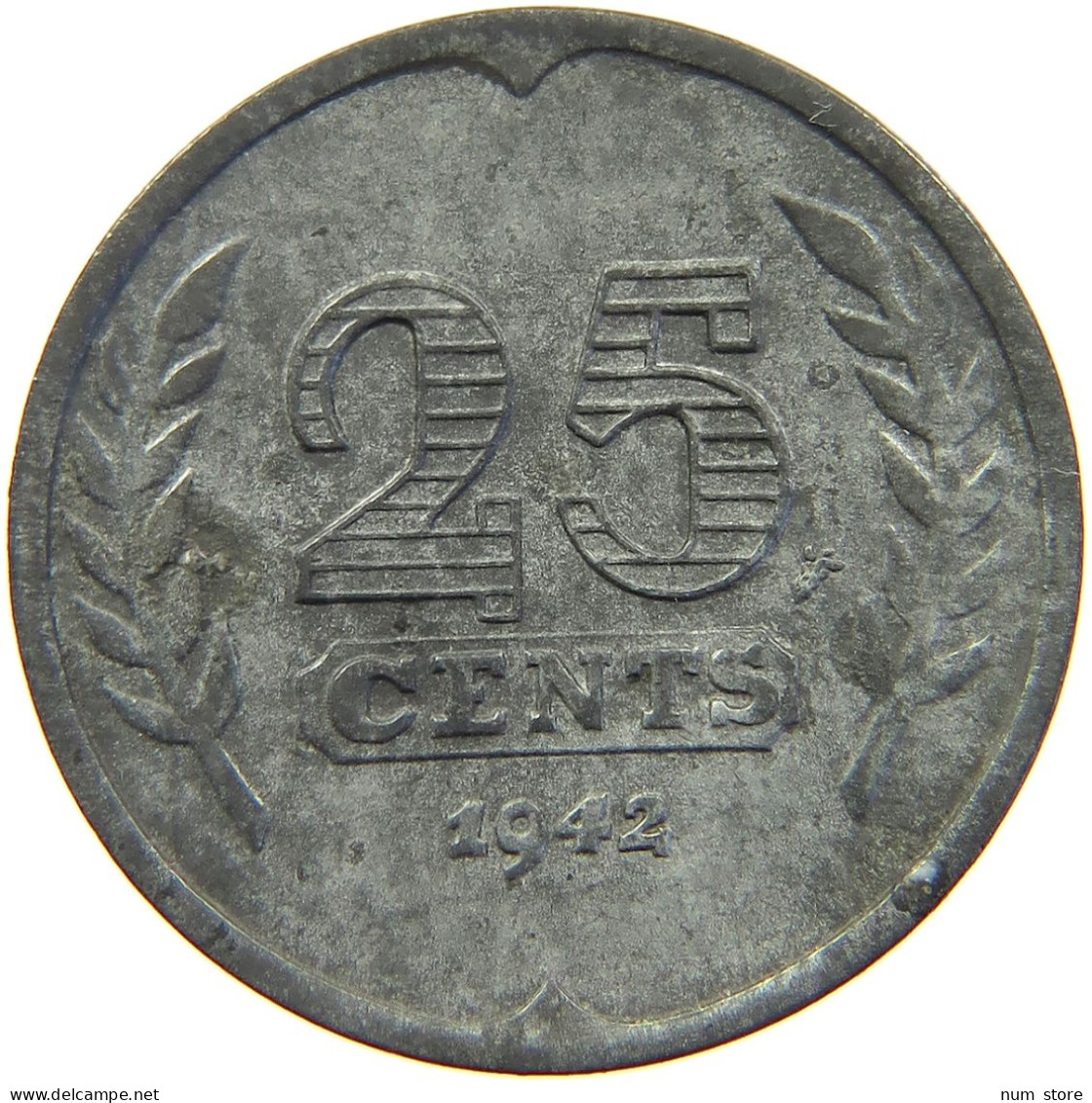 NETHERLANDS 25 CENTS 1942 #s027 0157 - 25 Centavos