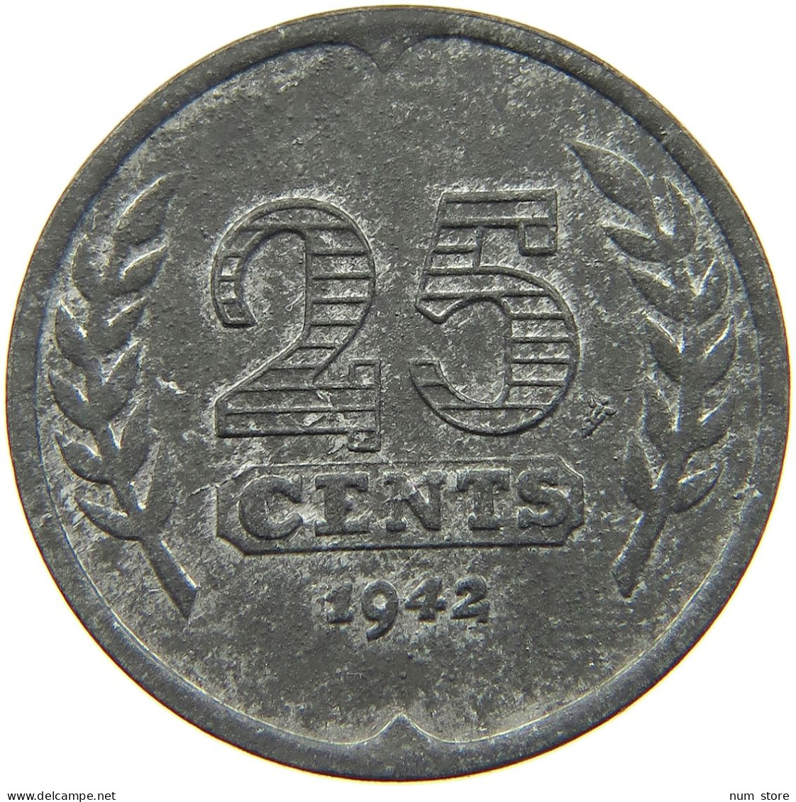 NETHERLANDS 25 CENTS 1942 TOP #c084 0961 - 25 Centavos