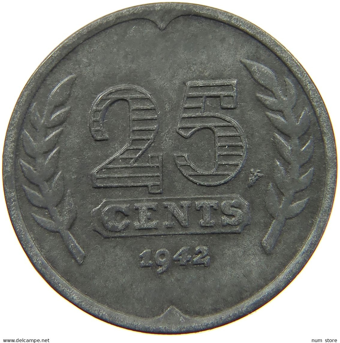 NETHERLANDS 25 CENTS 1942 #a006 0077 - 25 Centavos