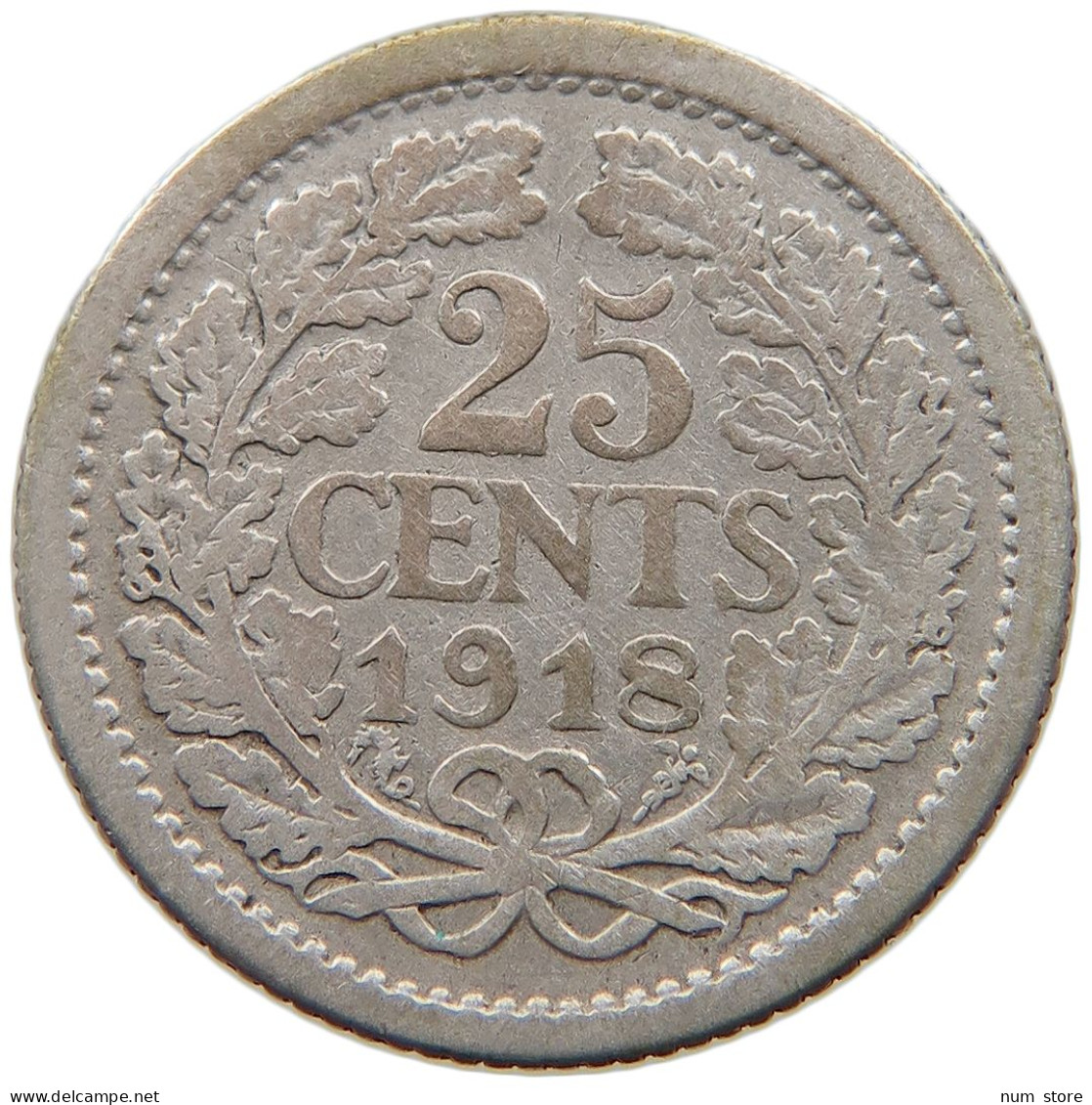 NETHERLANDS 25 CENTS 1918 #a032 0937 - 25 Cent