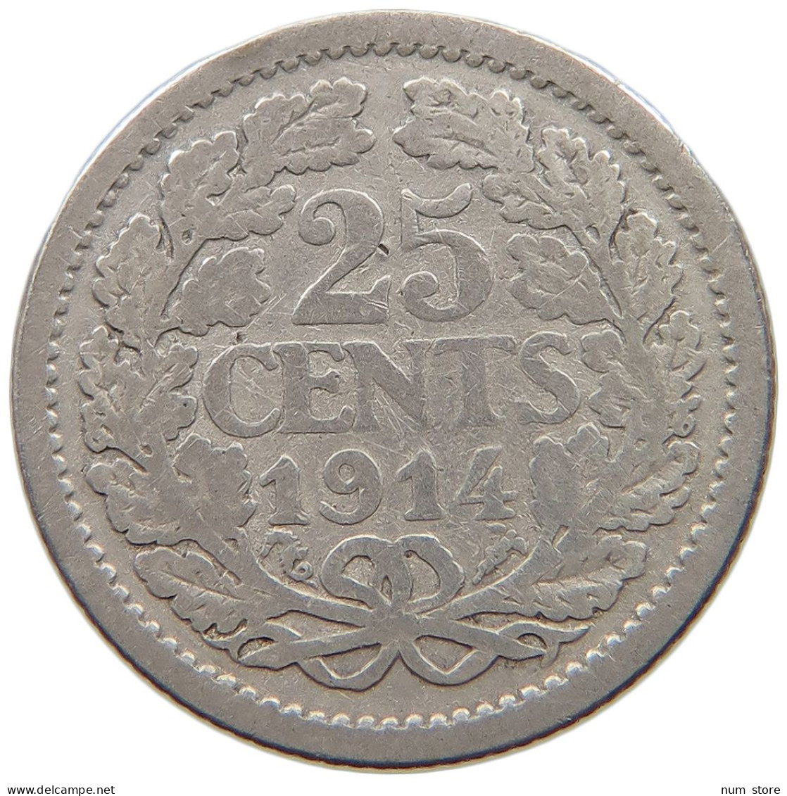 NETHERLANDS 25 CENTS 1914 #a045 0721 - 25 Cent