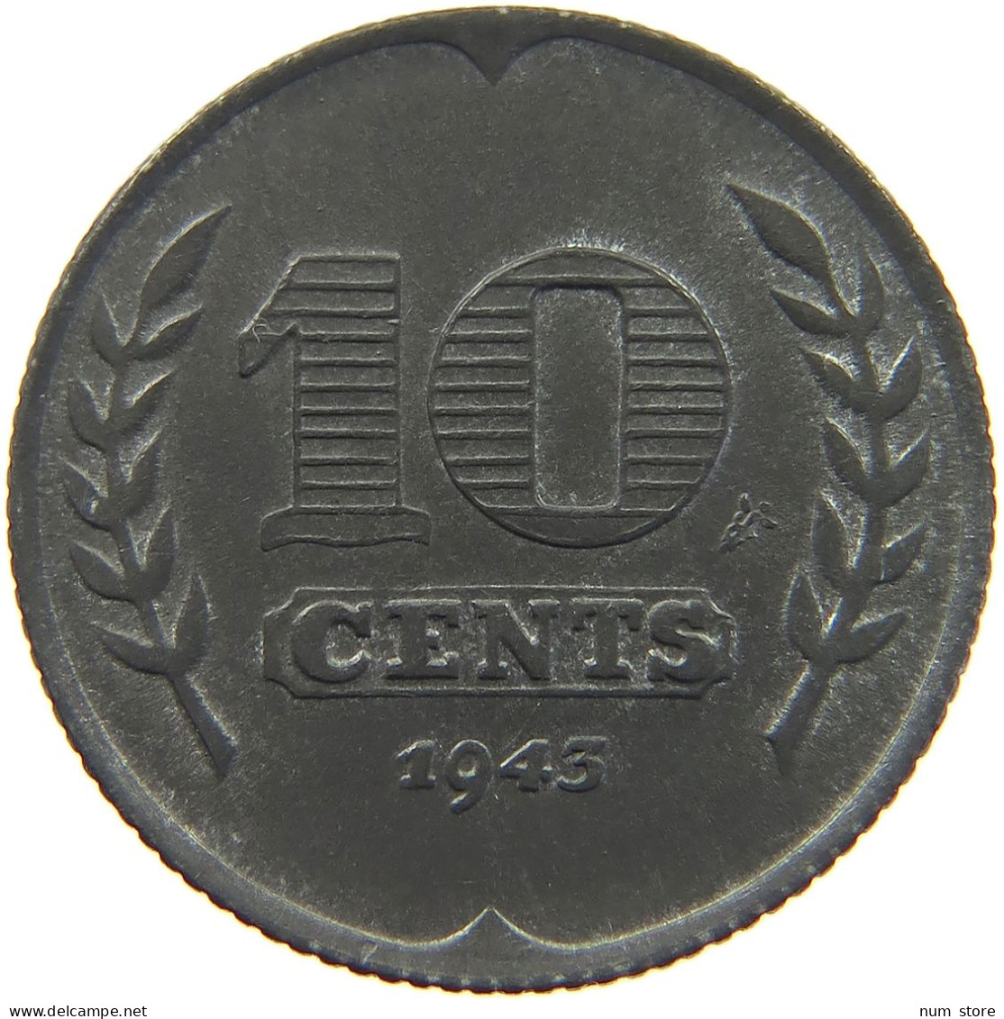 NETHERLANDS 10 CENTS 1943 TOP #c020 0409 - 10 Centavos