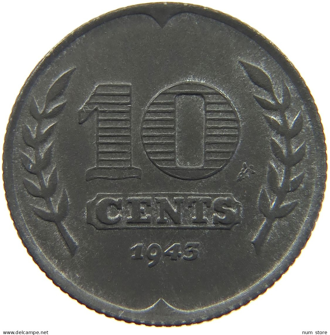 NETHERLANDS 10 CENTS 1943 TOP #c020 0409 - 10 Cent