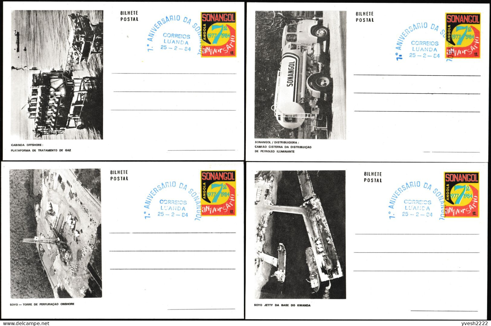 Angola 1984. 4 Cartes, Entiers Postaux, Sonangol, 7 Ans De La Sociedade Nacional De Combustíveis De Angola. Pétrole - Aardolie
