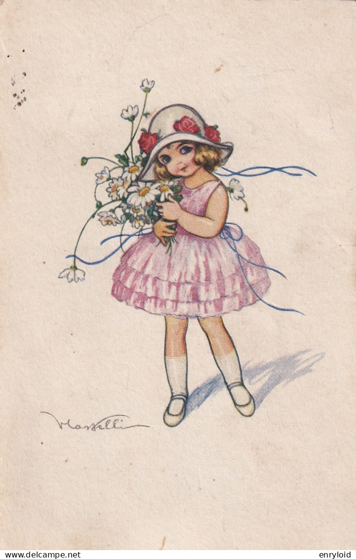 Illustratore Castelli  Bambina Con Margherite 1925 - Castelli