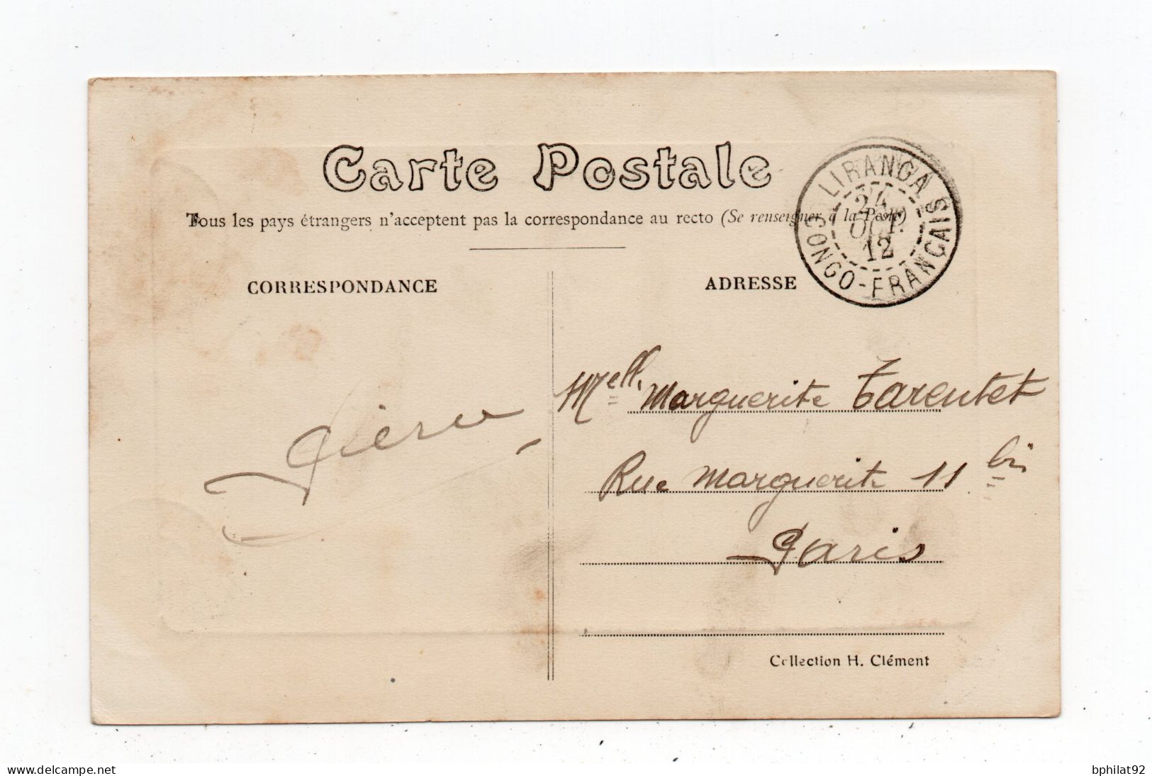 !!! CACHET LIRANGA - CONGO DE 1912 SUR CPA POUR PARIS - Lettres & Documents