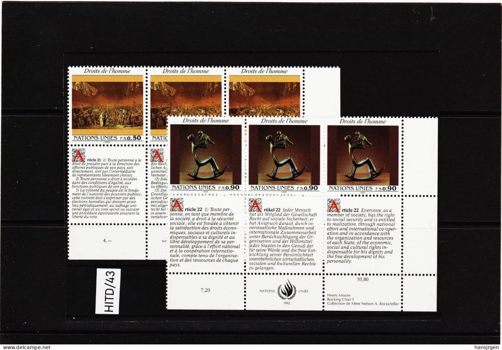 HITD/43 VEREINTE NATIONEN UNO GENF 1992 Michl 223/24 ** Postfrisch SIEHE ABBILDUNG - Unused Stamps