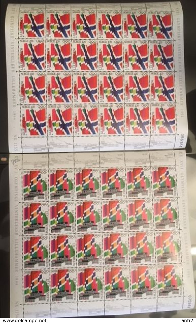 Norway Norge 1992 Olympic Winter Games Lillehammer 1994, Flags Mi 1105-1106 In Full Sheets , MNH(**) - Winter 1994: Lillehammer