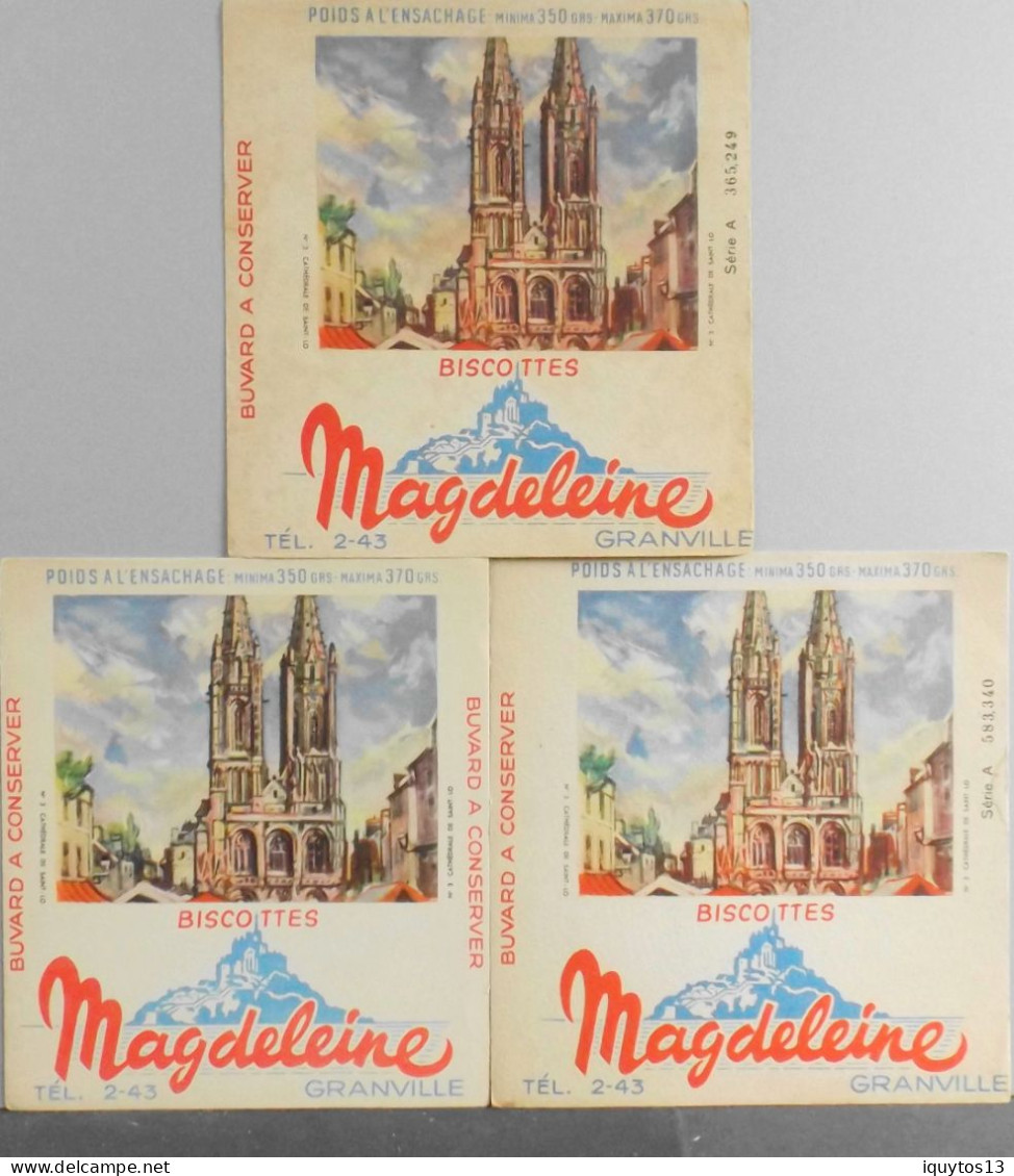 3 Buvards - Biscottes Magdeleine Granville - N° 3 Cathédrale De Saint-Lô - BE - Bizcochos
