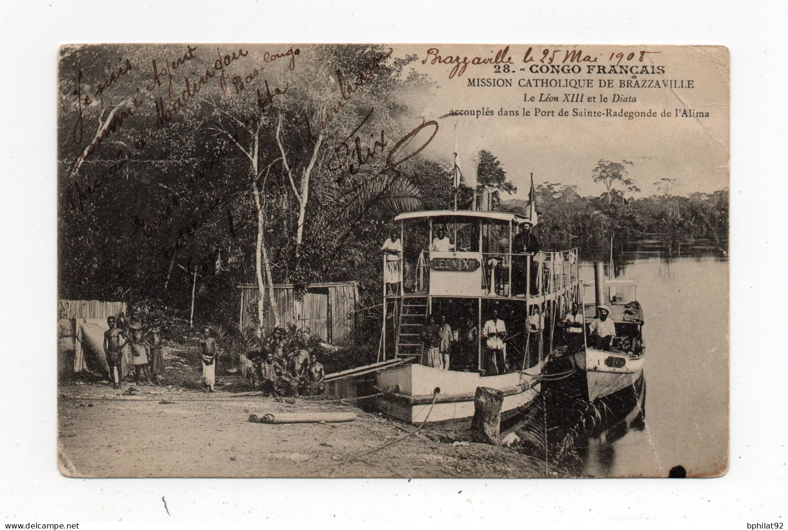 !!! CONGO, CPA DE BRAZZAVILLE DE 1908 POUR LE JURA, AFFRANCH TRICOLORE - Lettres & Documents