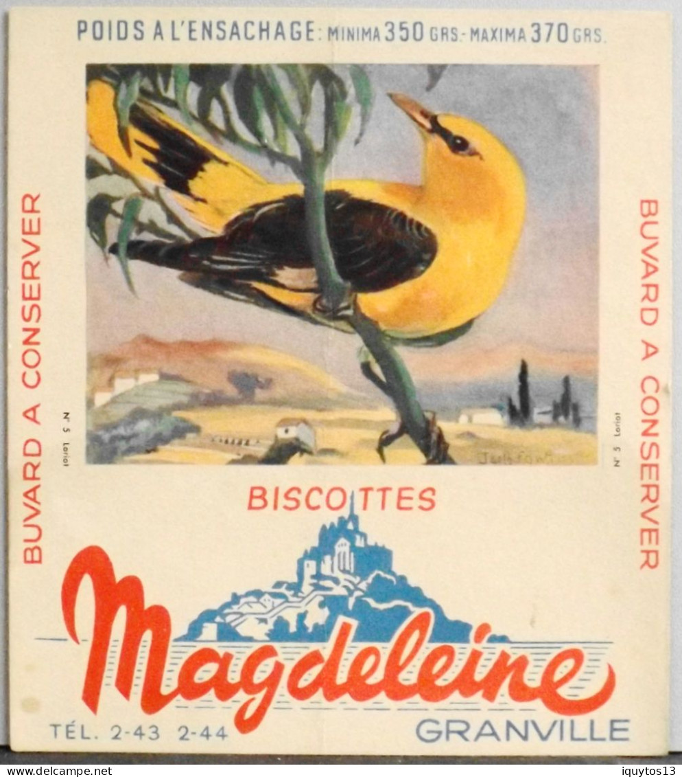 BUVARD Biscottes Magdeleine Granville Mont St Michel - N° 5 Oiseau Loriot - BE - Biscottes