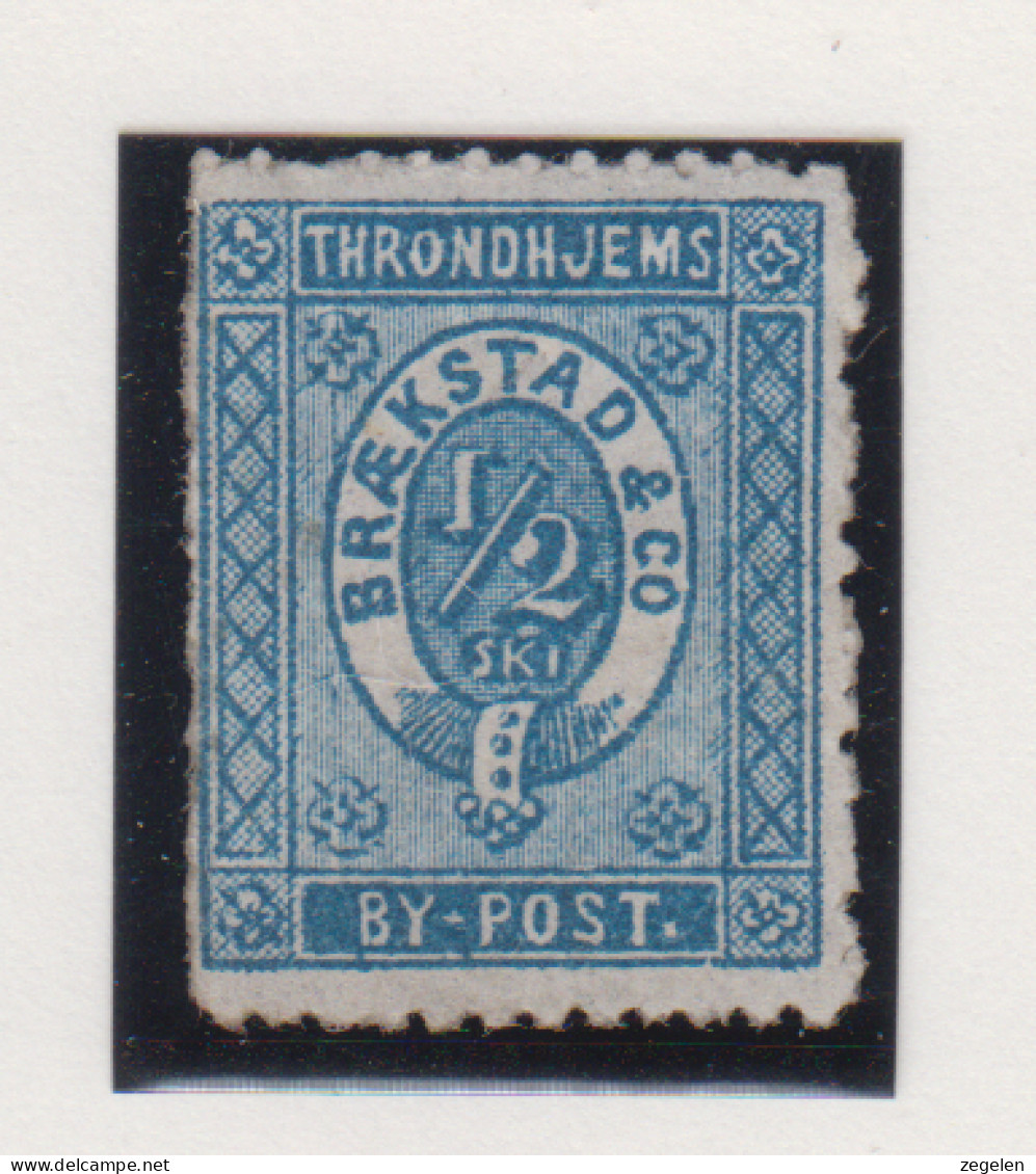 Noorwegen Lokale Zegel   Katalog Over Norges Byposter Trondhjem Bypost 9 Tanding 12x12 1/2 - Local Post Stamps