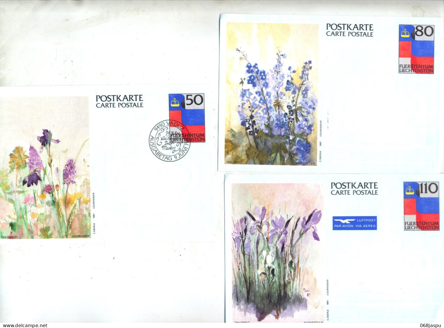 3 Carte Postale Couronne Illustré Fleur - Postwaardestukken