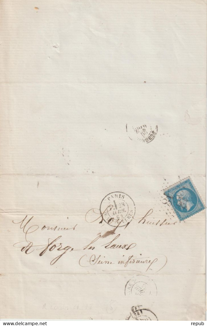 France Lettre 1864 Paris Rue De Londres étoile 18 - 1849-1876: Klassik