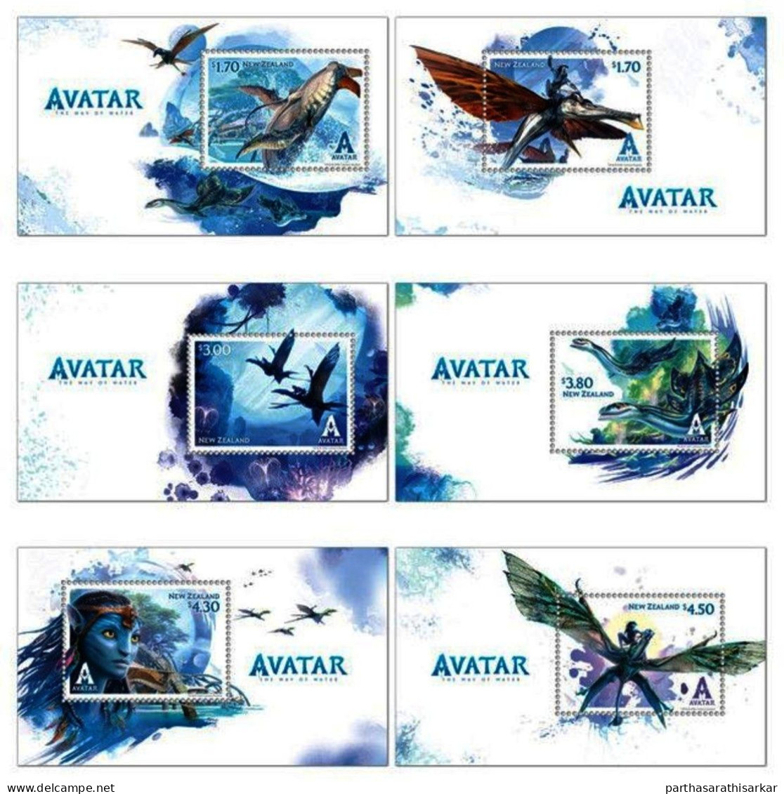 NEW ZEALAND 2023 AVATAR THE WAY OF WATER MOVIES COMPLETE SET OF 6V MINIATURE SHEET MS MNH - Ungebraucht