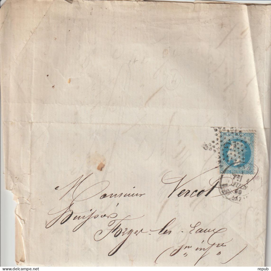 France Lettre 1869 Paris Rue Saint Lazare étoile 2 - 1849-1876: Période Classique