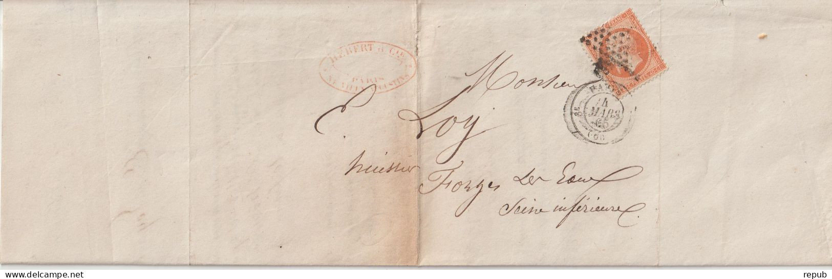 France Lettre 1865 Paris 8E étoile Pleine - 1849-1876: Période Classique