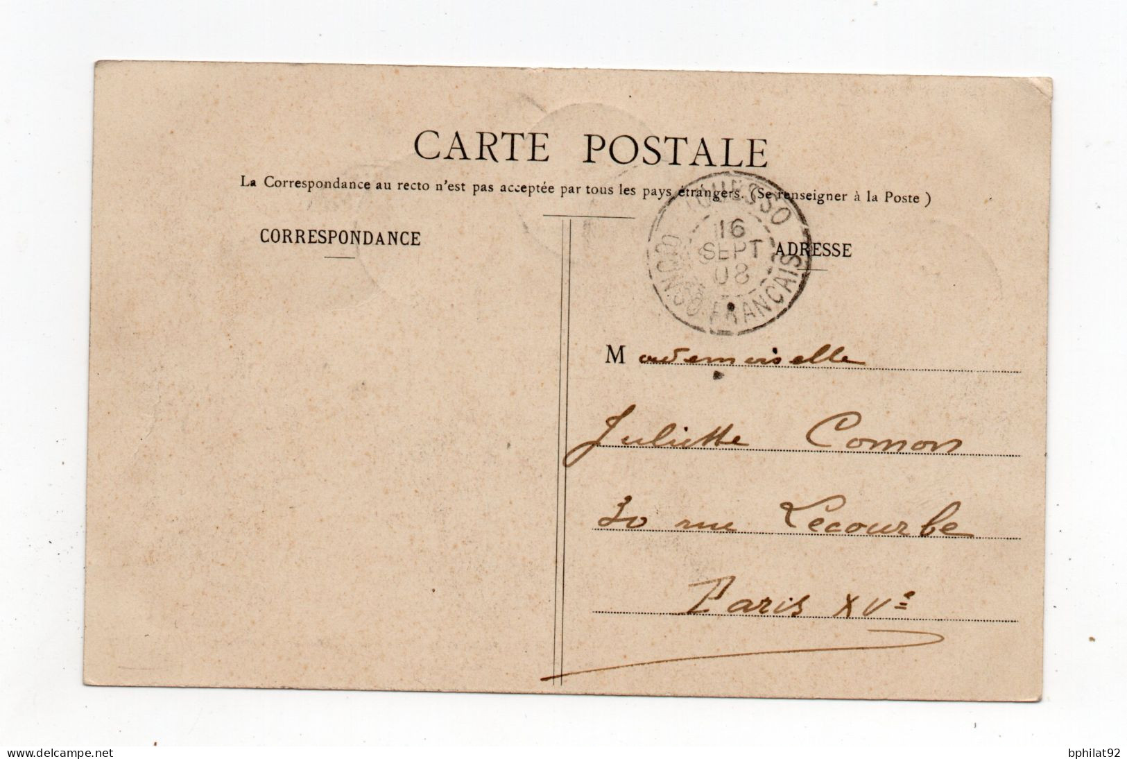 !!! CACHET OUESSO - CONGO DE 1908 SUR CPA POUR PARIS - Briefe U. Dokumente