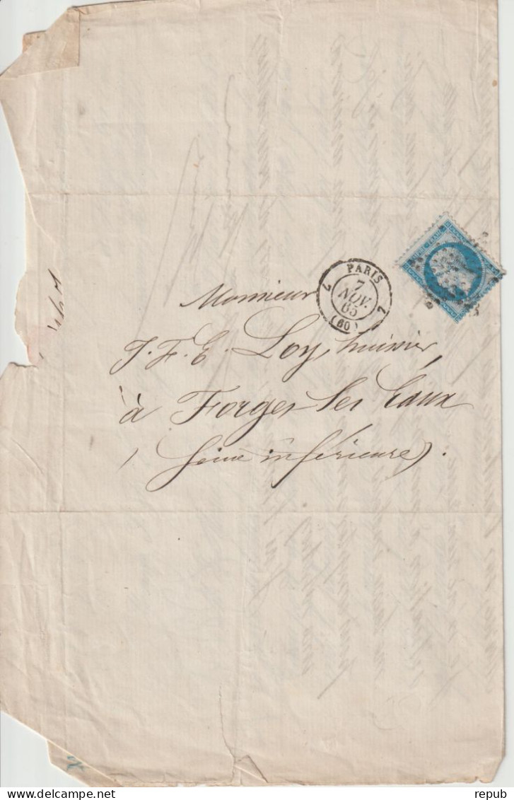 France Lettre 1865 Paris Levée 7 étoile Plein - 1849-1876: Classic Period