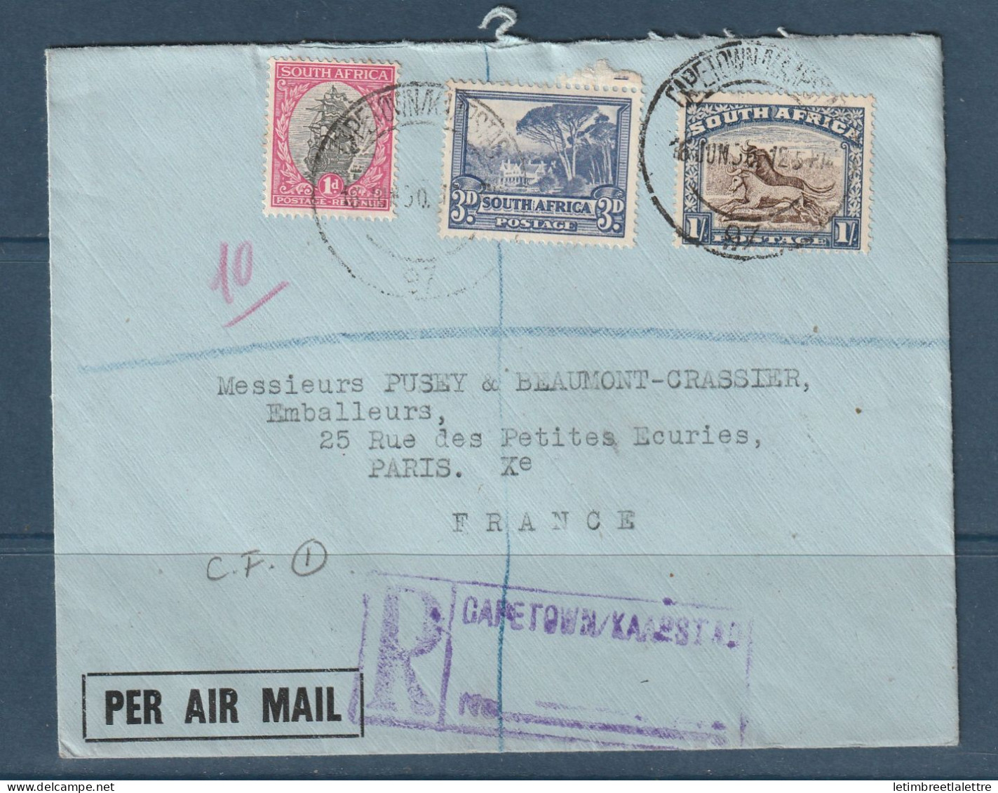 Afrique Du Sud - Recommandé Consulaire En 1950 Pour La France - Briefe U. Dokumente