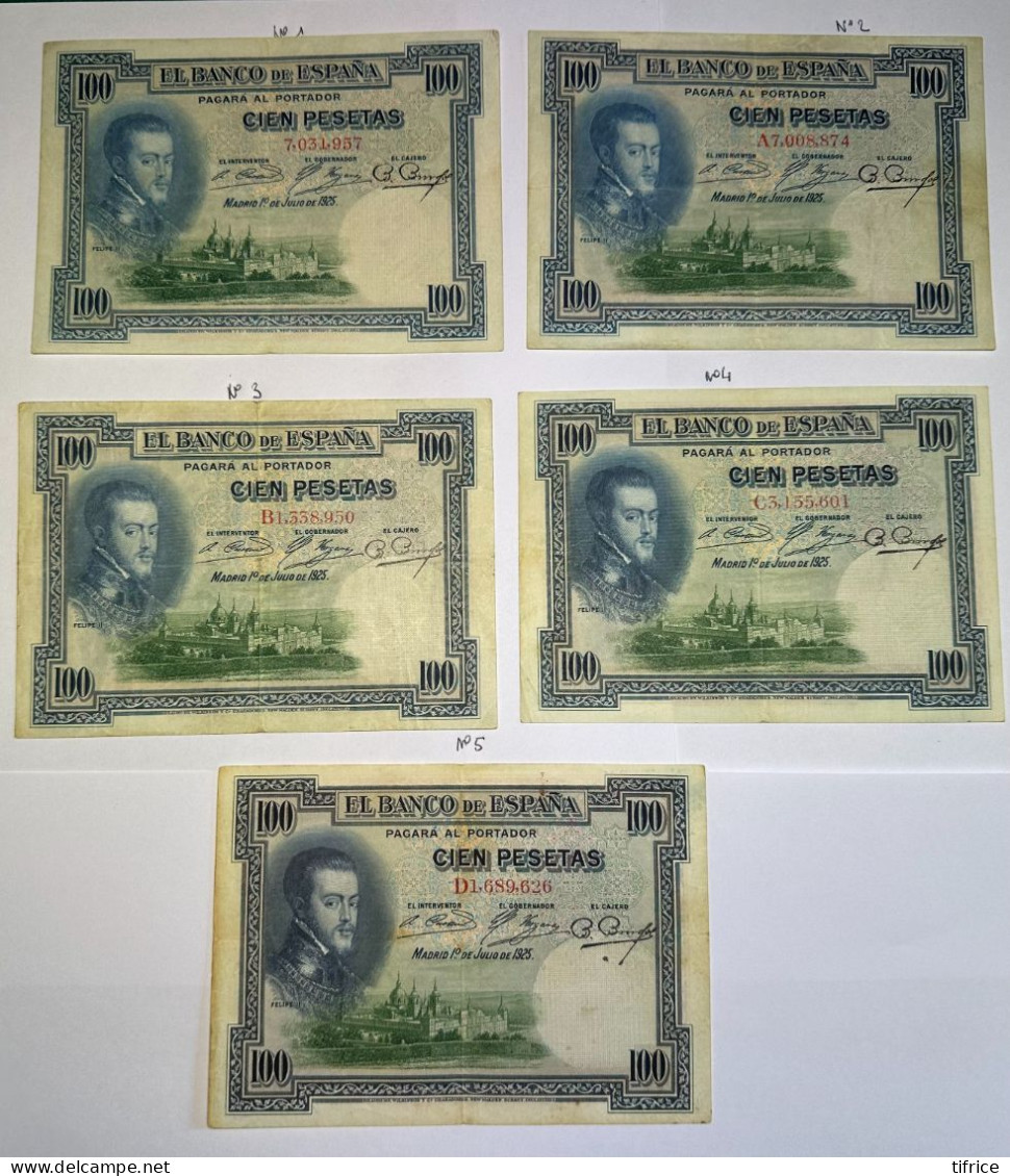 Lot De 5 Billets De 100 Pesetas De 1925 - 100 Peseten