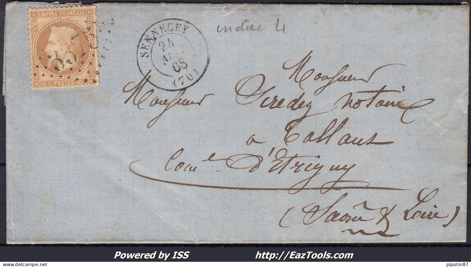 FRANCE N°28A SUR LETTRE AVEC GC 3375 SENNECEY SAONE ET LOIRE + CAD DU 24/05/1868 - 1863-1870 Napoleon III With Laurels