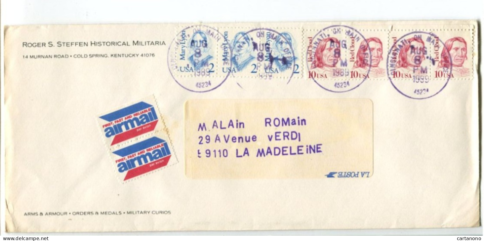 ETATS UNIS - Affranchissement Multiple Sur Lettre Pour La France - Indien RED CLOUD / Mary Lyon (enseignante) - Cartas & Documentos