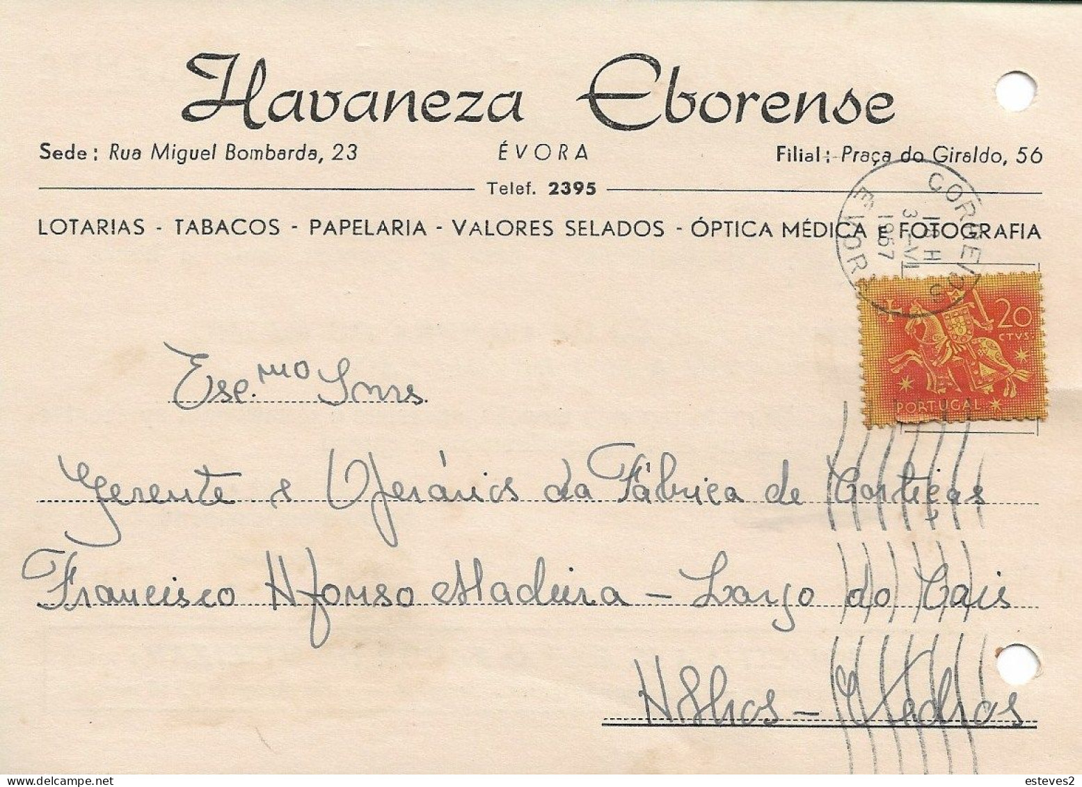 Portugal , 1957 , HAVANEZA EBORENSE , Lottery Seller , Évora 7 Waves Postmark , Commercial Postcard - Portogallo