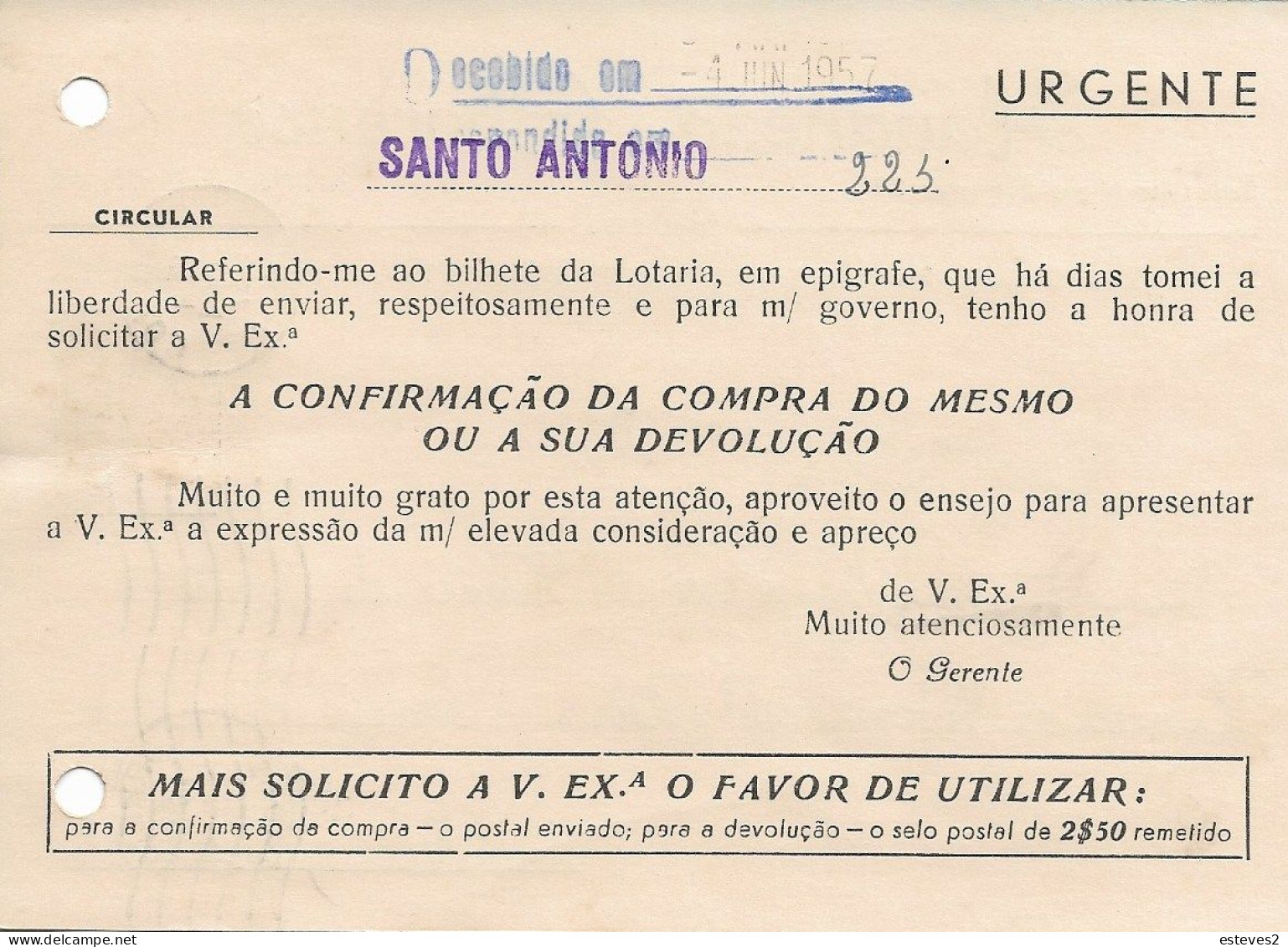 Portugal , 1957 , HAVANEZA EBORENSE , Lottery Seller , Évora 7 Waves Postmark , Commercial Postcard - Portugal