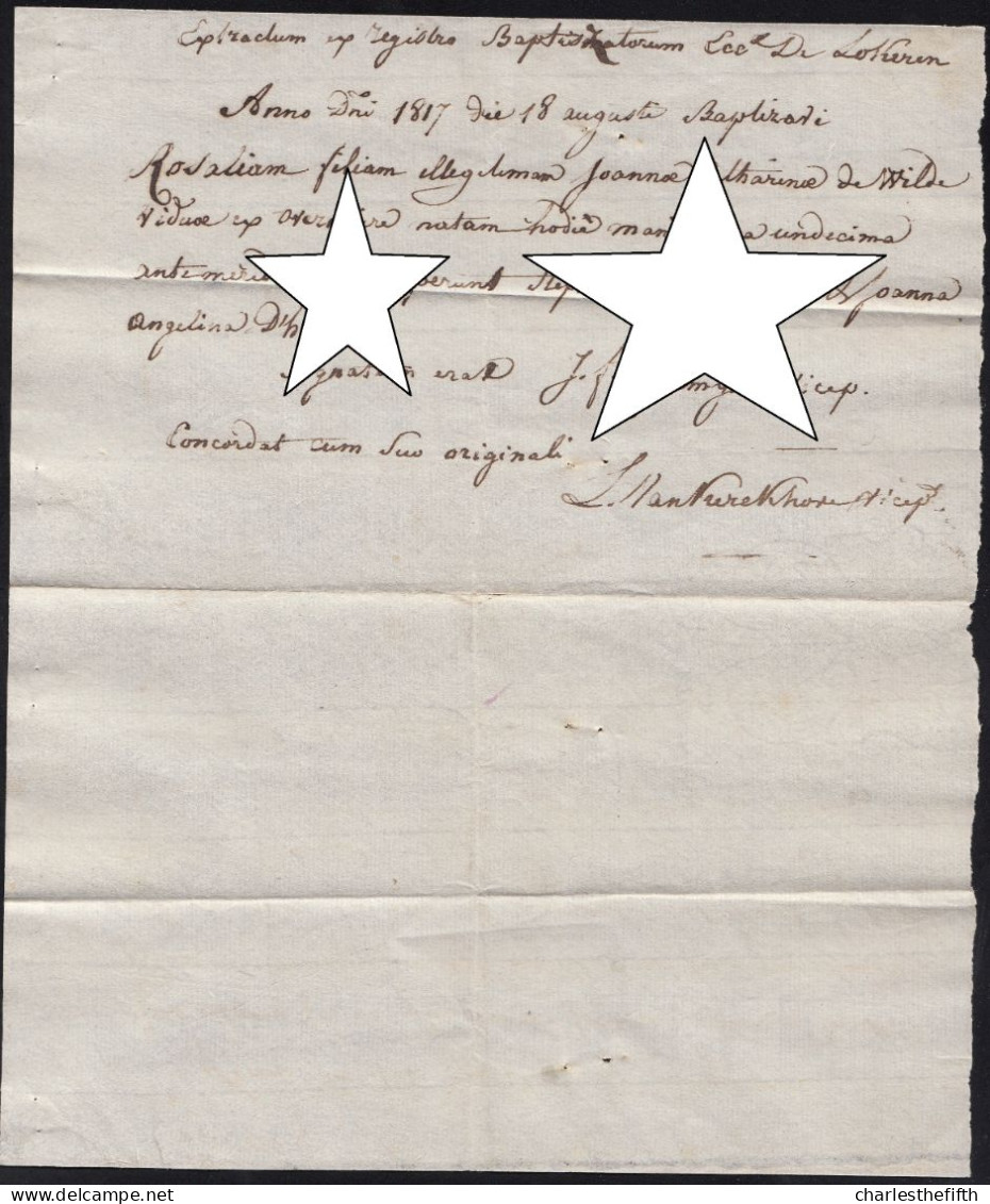 LOKEREN 1817 - UITTREKSEL GEBOORTE AKTE DE WILDE - Documenti Storici