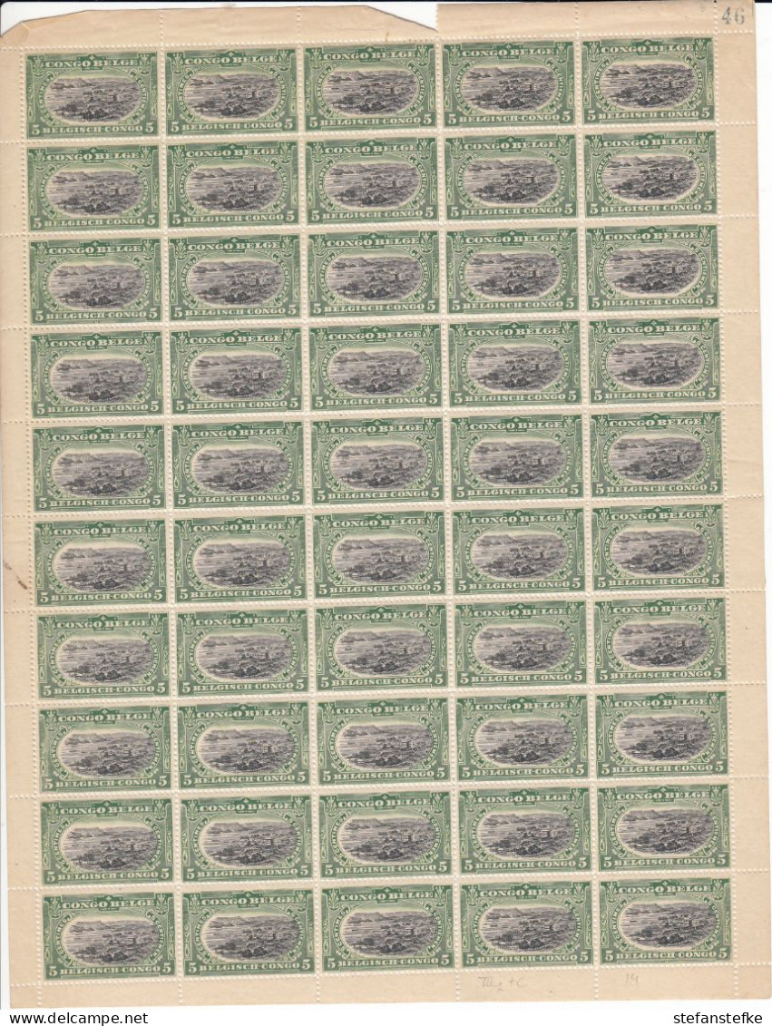 Congo Belge Ocb Nr: 54 ** MNH (zie Scan) III2 + C , 1 Timbre Abimé - Ganze Bögen