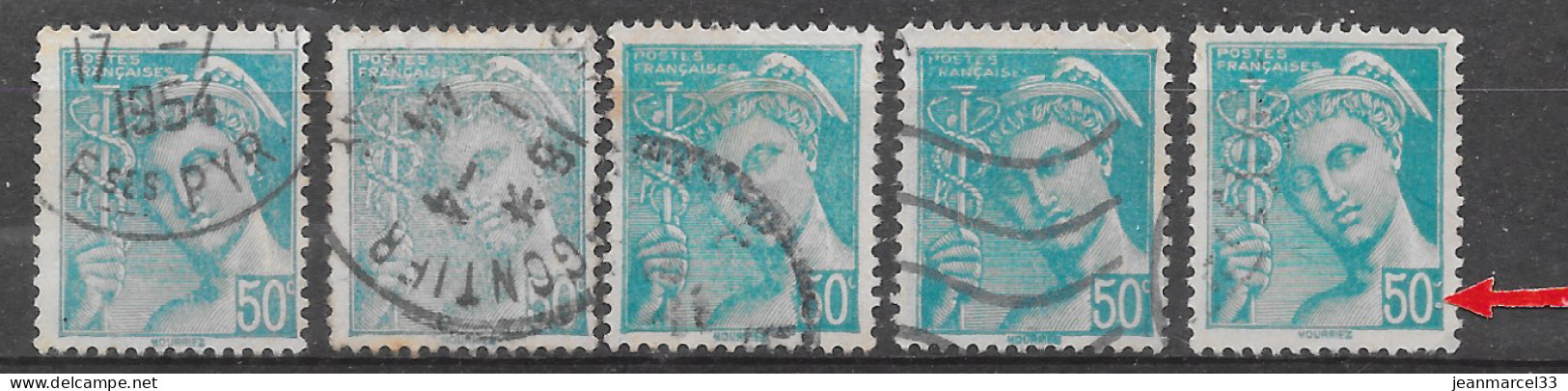 Variétés Sur Type Mercure  N° 549, C De 50c Obstrué, Impression Défectueuse, Petites Anomalies Dans Française - Used Stamps