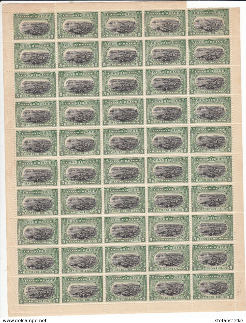 Congo Belge Ocb Nr: 54 ** MNH (zie Scan) IV + D2, 9 Timbres Gomme Abimé - Volledige Vellen