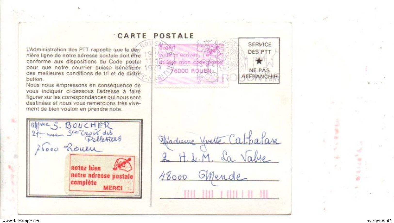 PROMOTION CODE POSTAL A ROUEN 1979 - Codice Postale