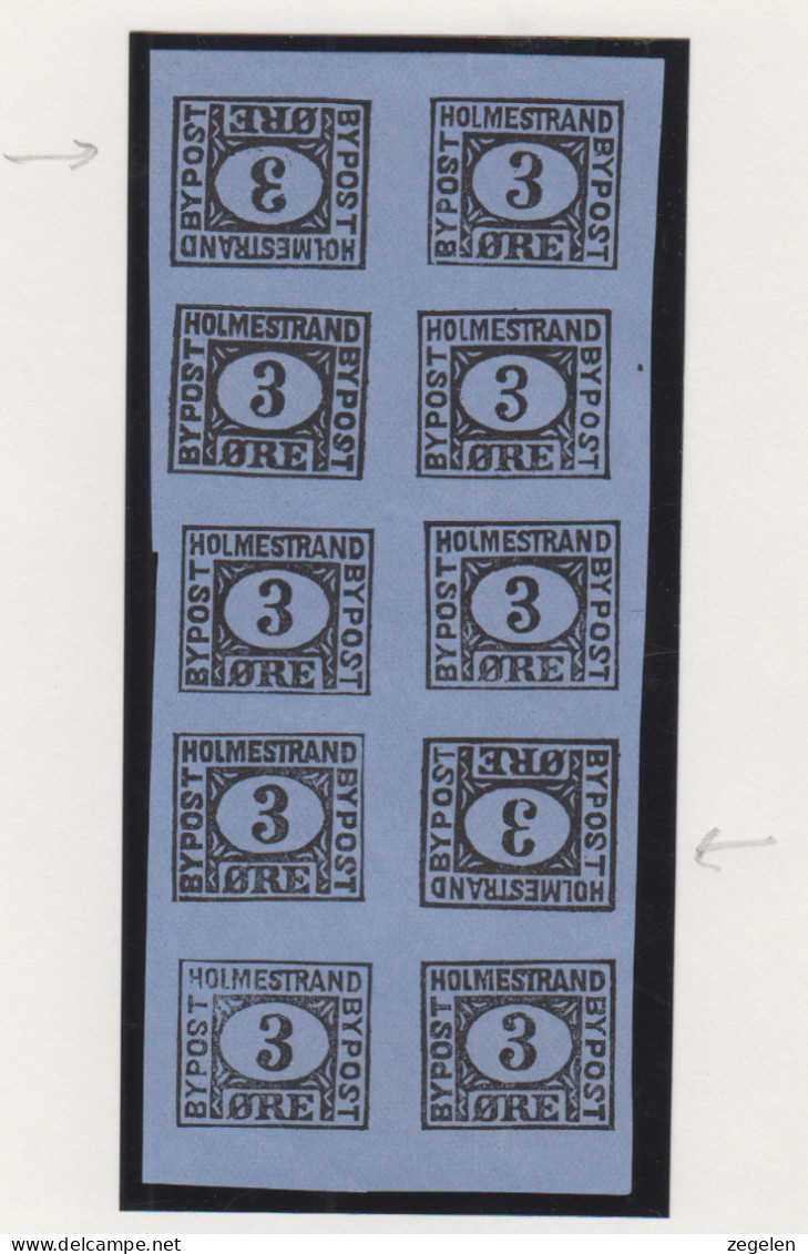 Noorwegen Lokale Zegel   Katalog Over Norges Byposter Holmestrands Bypost 4N1 TB1 2 Kopstaande Zegels - Local Post Stamps