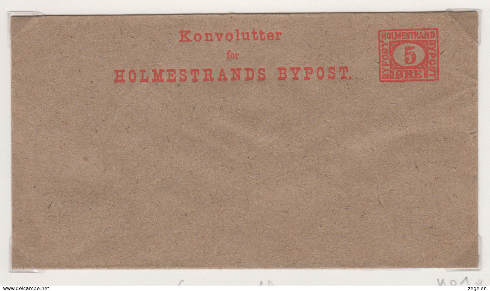 Noorwegen Lokale Zegel   Katalog Over Norges Byposter Holmestrands Bypost Ongebruikte Omslag Gegomde Flap K01aY - Lokale Uitgaven