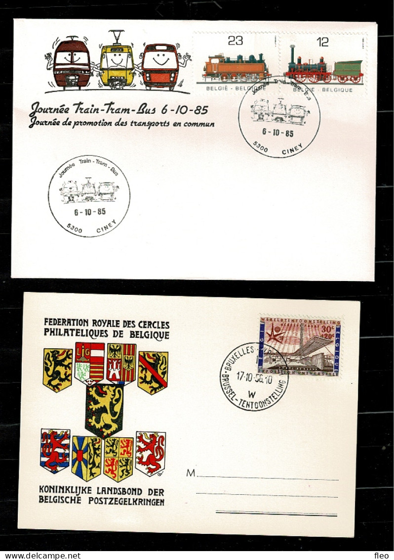 1958 FDC Card Wereldtentoonstelling & 1985 FDC Journée Train-tram-bus 6-10-85 - 1951-1960