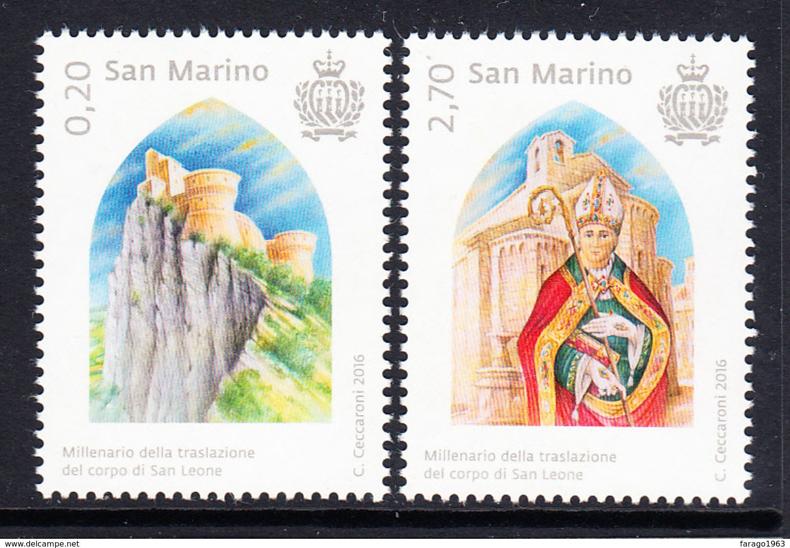 2016 San Marino Transfer Of St. Leo Complete Set Of 2 MNH @BELOW FACE VALUE - Ungebraucht