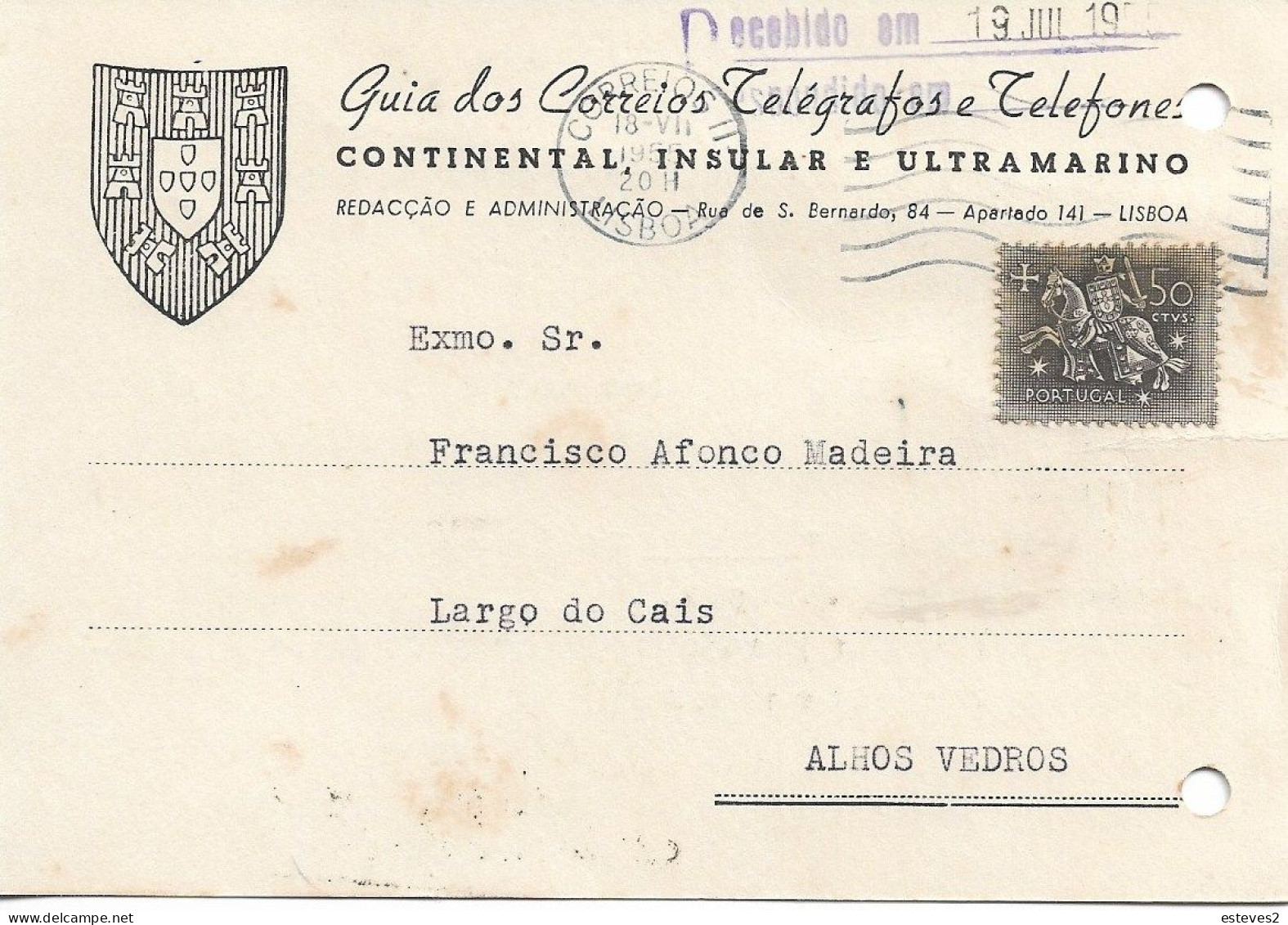Portugal , 1955 , GUIA DOS CORREIOS TELEGRAFOS E TELEFONES , Telephone Directories , Commercial Postcard - Portugal
