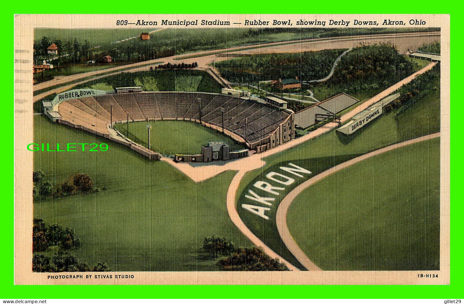 AKRON, OH - AKRON MUNICIPAL STADIUM - RUBBER BOWL SHOWING DERBY DOWNS - TRAVEL IN 1941 -  CENTRAL NEWS - - Akron