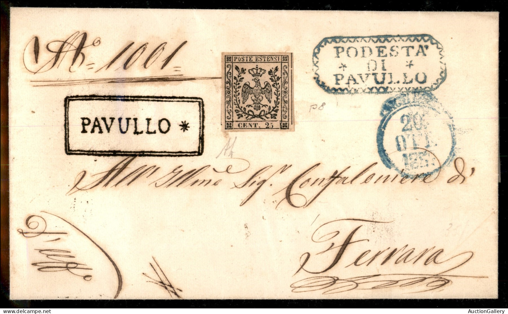 Antichi Stati Italiani - Modena - 25 Cent (4) Apposto Su Involucro Di Lettera Da Pavullo A Ferrara Del 20.10.57 - Diena - Other & Unclassified